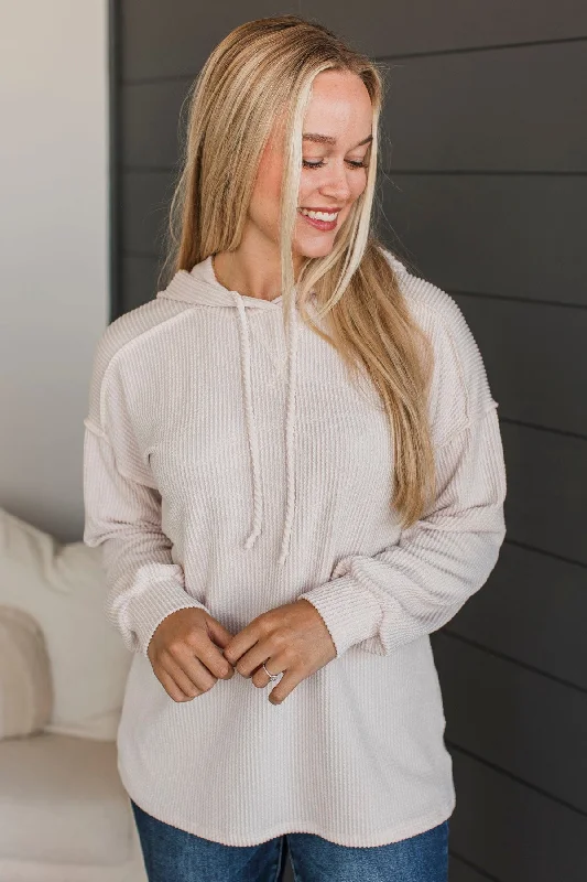 Big News Hooded Pullover Top- Cream