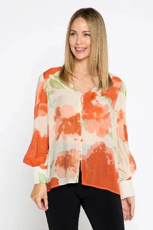 Isadora Blouse - Watercolour Orange Floral