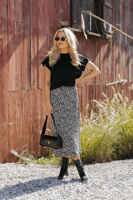 Black Leopard Print Midi Skirt