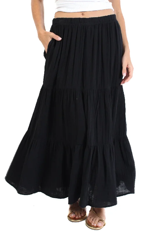 Danielle Black Cotton Gauze Skirt