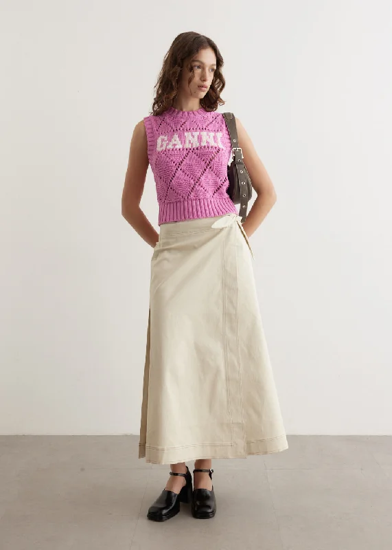 Herringbone Canvas Long Wrap Skirt