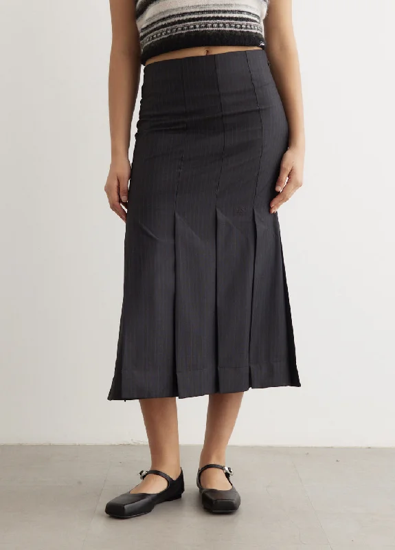 Melange Stripe Suiting Midi Skirt