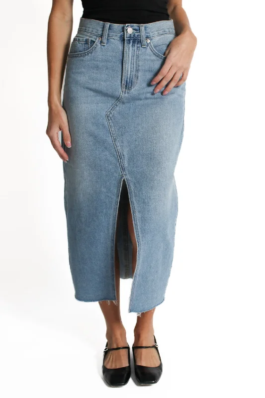 Open Slit Midi Denim Skirt