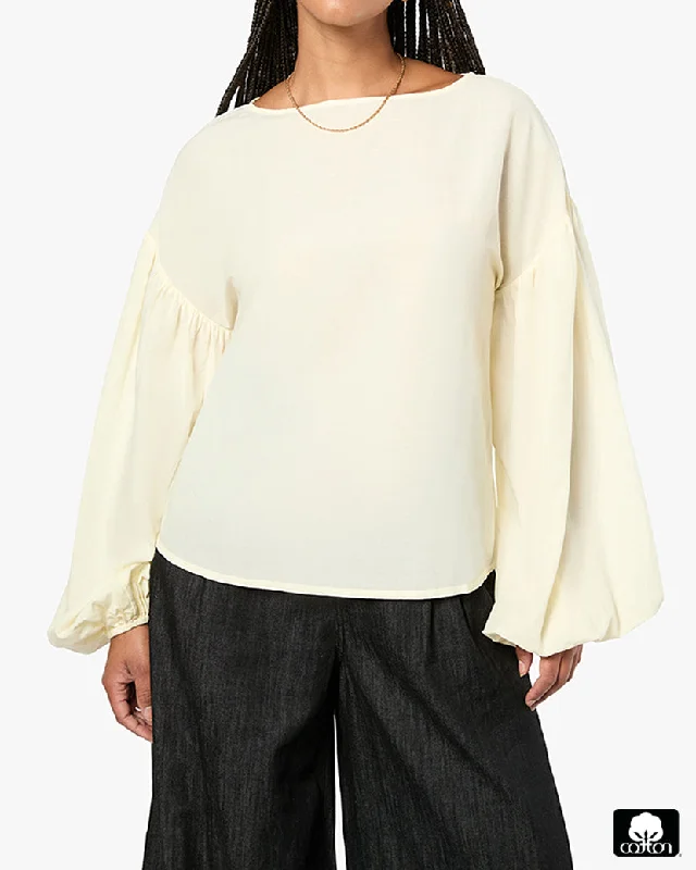 Billow Sleeve Boat Neck Top