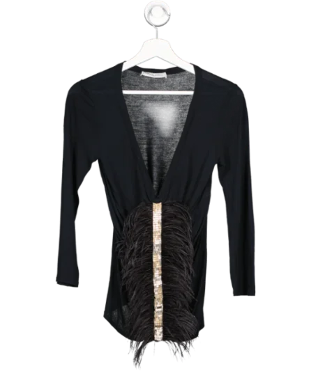 Emilio Pucci Black Ostrich Feather Frill Top UK 8