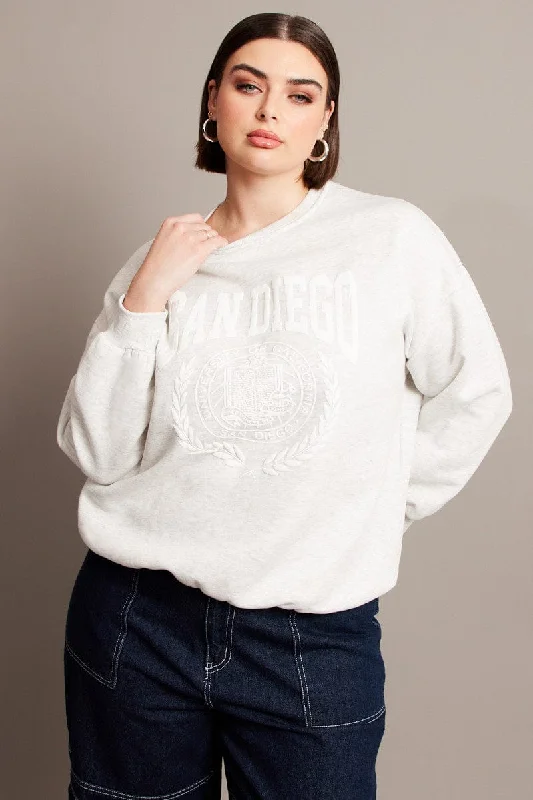 Grey Oversized Sweater Long Sleeve Crew Neck