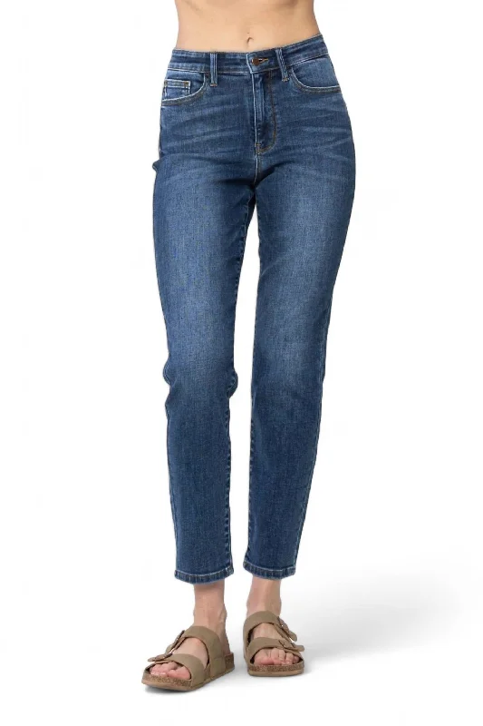 High Waist Whiskered Slim Fit Jean - Regular/curvy In Dark Blue