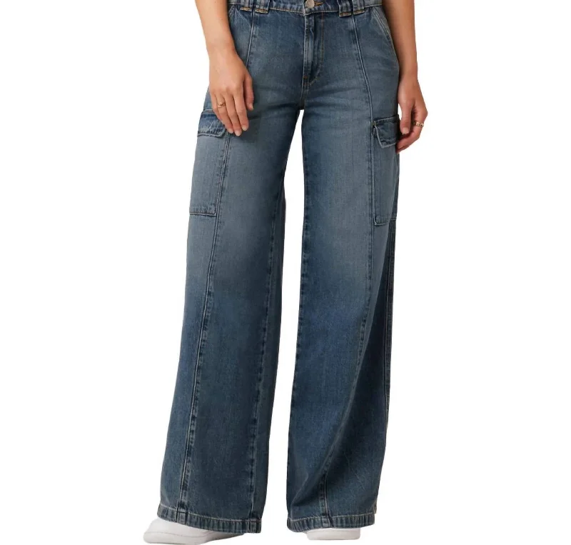 Mid-Rise Utility Wide Leg Cargo Jean In Deep Blue