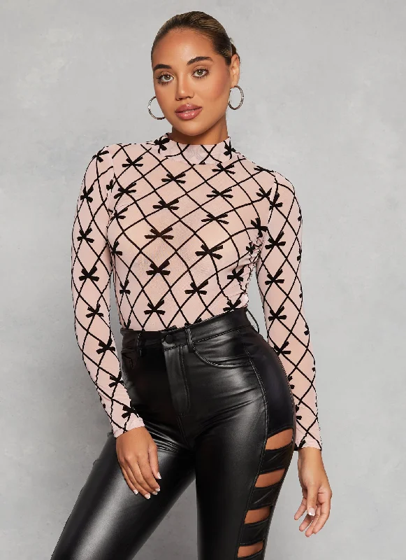 Patterned Velvet Burnout Mesh Top