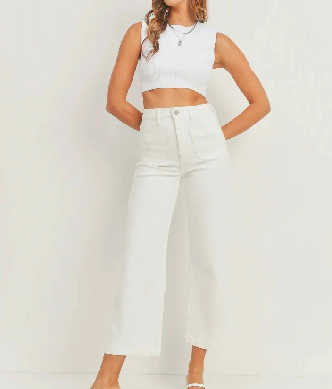 Wide Leg Patch Pocket Jeans In White