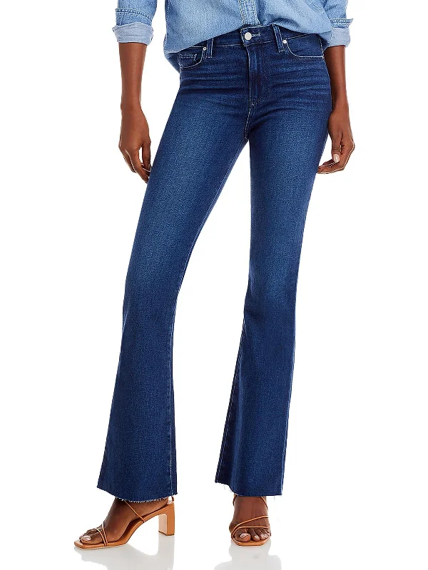 Womens High Rise Frayed Hem Flared Jeans