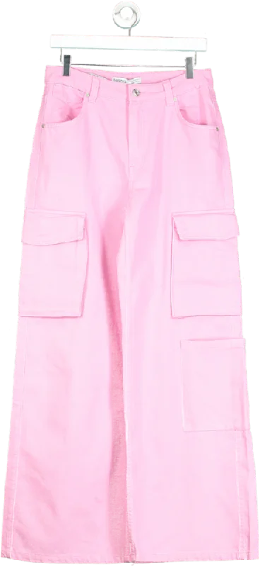 Bershka Pink Cargo Wide Leg Trousers UK 10