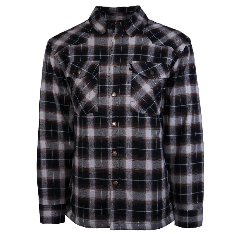 "Hooey Mens Flannel Jacket" Black/Grey Plaid w/Tan Sherpa