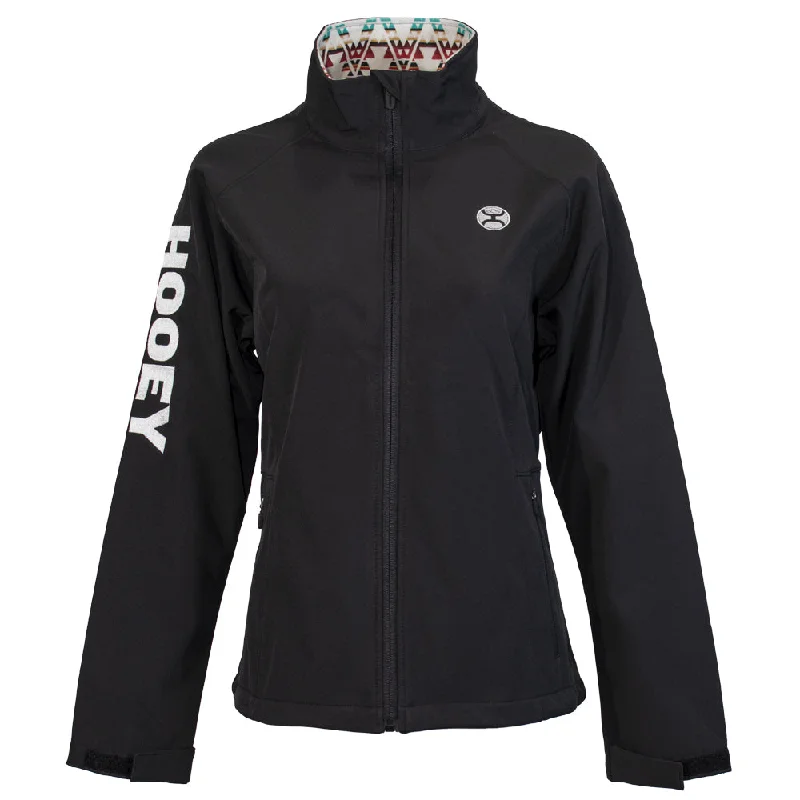 "Ladies Softshell Jacket" Black w/Multi Color Pattern Lining