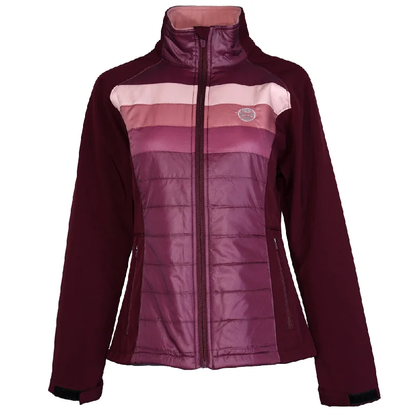 "Ladies SoftShell Jacket" Maroon w/Pink/White Stripes