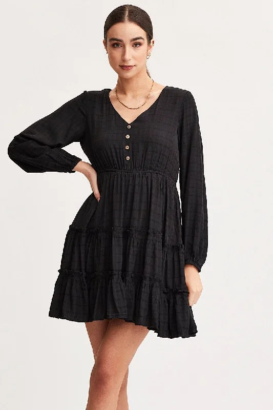 Black Skater Dress Long Sleeve Mini