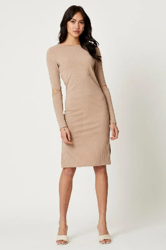 Brown Midi Dress Long Sleeve