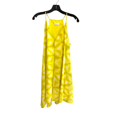 Dress Casual Midi By Calvin Klein In White & Yellow, Size: 12