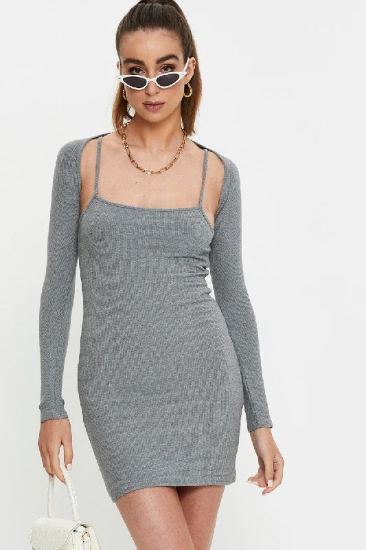 Grey Ribbed Shrug & Mini Dress Co-Ord