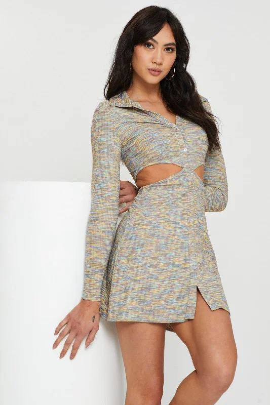 Multi Mini Dress Long Sleeve