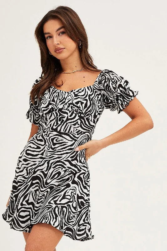 Print Midi Dress Short Sleeve Evening