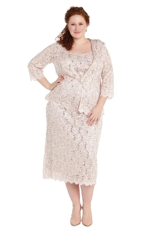 R&M Richards 9285W Plus Size Formal Lace Jacket Midi Dress