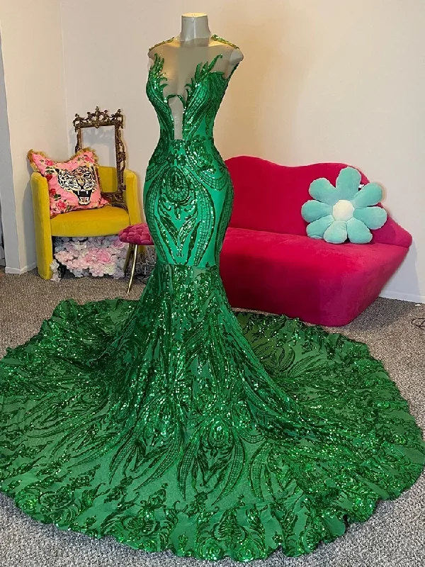 Long Mermaid Green Lace Prom Dresses for Black Girls Robes Invitee Mariage Party Formal Occasion Dresses