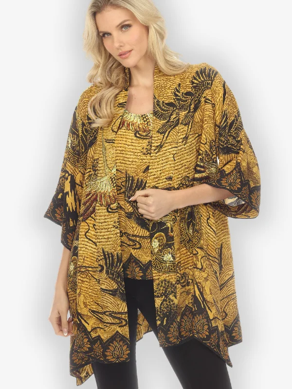 Elegant Crane Design Silk Kimono Jacket