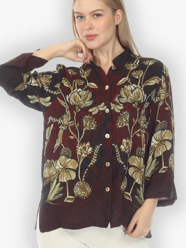 Big Lotus and Dragonfly Silk Blouse