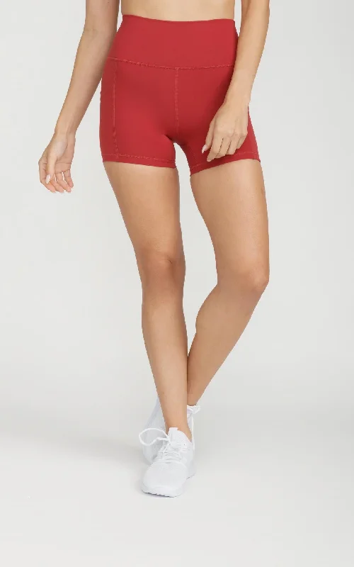 Bliss Biker Short 4" With Pockets in Red Dahlia