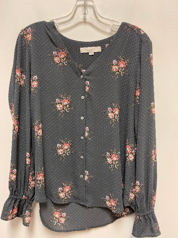 Blouse Long Sleeve By Loft In Grey, Size: S