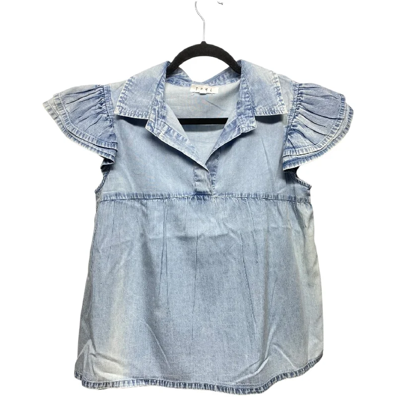 Blouse Short Sleeve By Thml In Blue Denim, Size: Xs