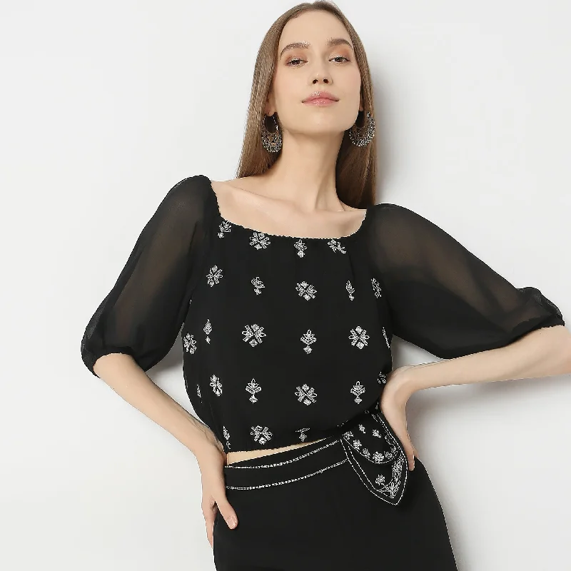 Boxy Fit Embroidered Crop Top