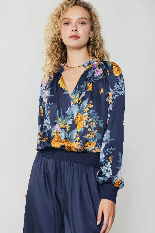 Floral Motif Surplice Blouse