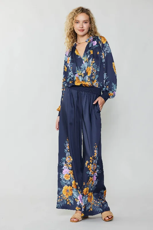 Floral Motif Wide Pants