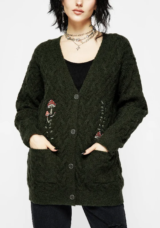 Seelie Embroidered Cable Knit Cardigan