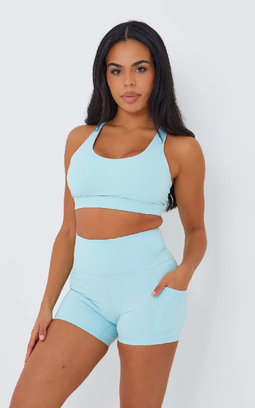 Bliss Biker Short 4" With Pockets in Pastel Turquoise