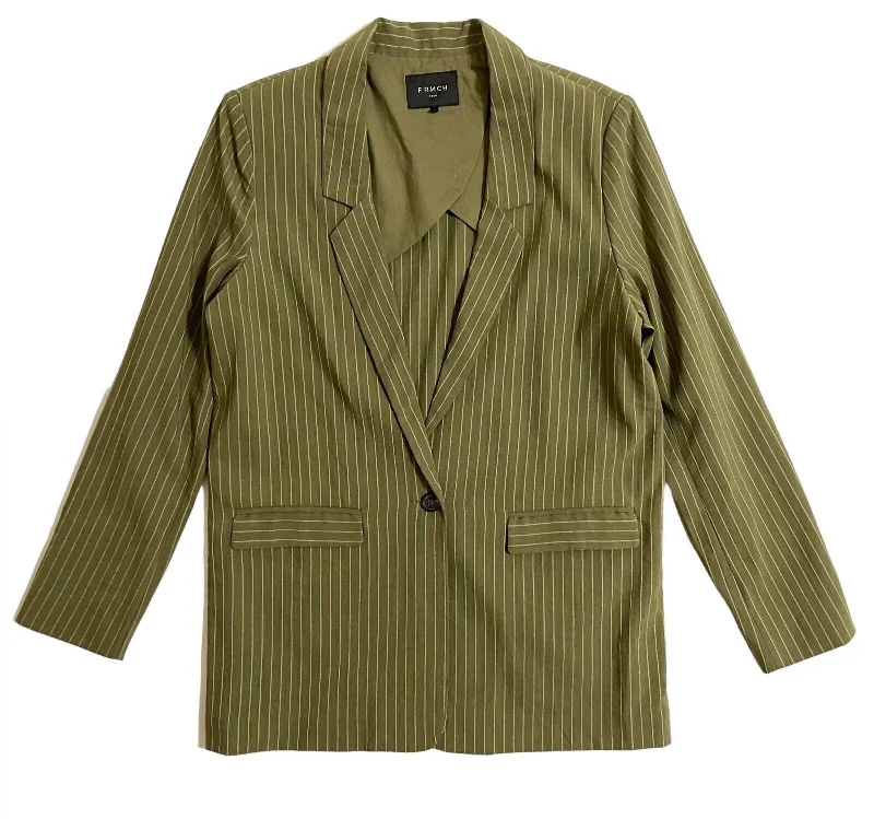 Women's Pinstripe One Button Blazer Jacket In Green