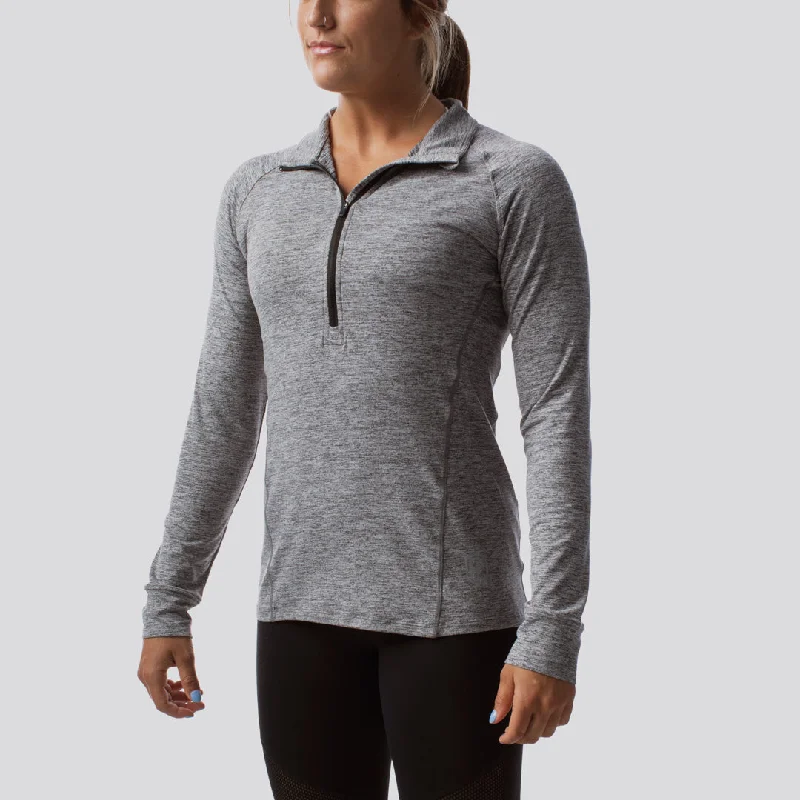 Women's Zip Neck Athleisure Long Sleeve (Heather Grey)