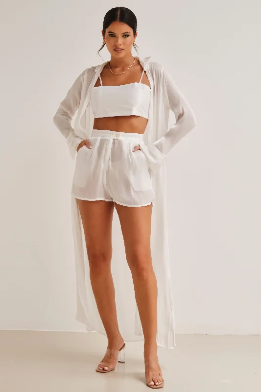 Zura Shimmer High Waisted Shorts White